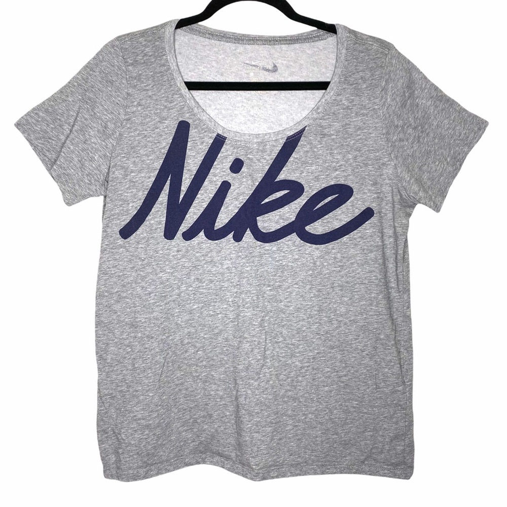 Nike Gray Short Sleeve Tee with Navy Script Logo